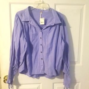 Free People Size M Purple Long Sleeve Blouse NWT